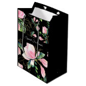 Waterverf Roze Magnolia Black Pattern Medium Cadeauzakje (Voorkant Gekanteld)