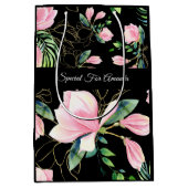 Waterverf Roze Magnolia Black Pattern Medium Cadeauzakje (Voorkant)