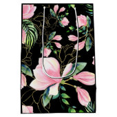 Waterverf Roze Magnolia Black Pattern Medium Cadeauzakje (Achterkant)