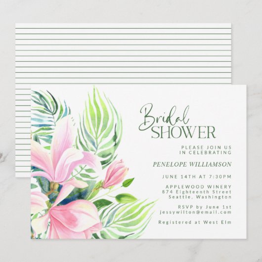 Waterverf Roze Magnolia Bloed Vrijgezellenfeest Kaart (Voorkant / Achterkant)