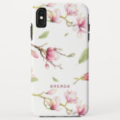 Waterverf roze magnolia bloemen & bladeren patroon Case-Mate iPhone case (Achterkant)