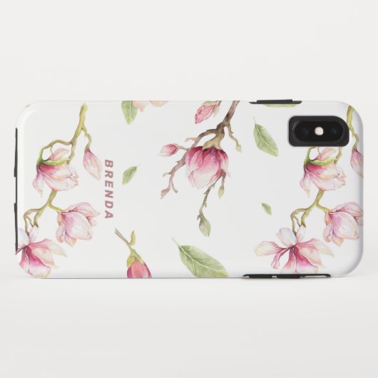 Waterverf roze magnolia bloemen & bladeren patroon Case-Mate iPhone case (Achterkant (horizontaal))