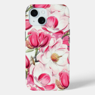 Waterverf Roze Magnolia Bloemen Patroon iPhone 15 Case