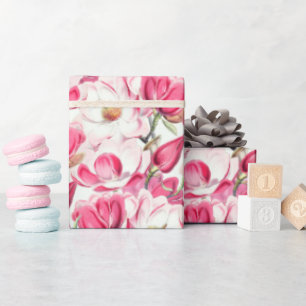 Waterverf roze Magnolia bloemenpatroon Cadeaupapier