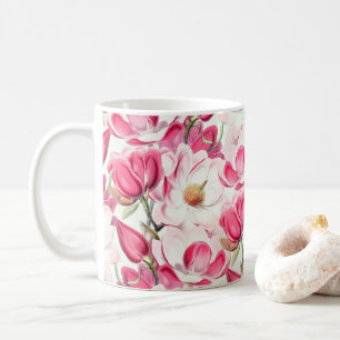 Waterverf roze Magnolia bloemenpatroon Koffiemok