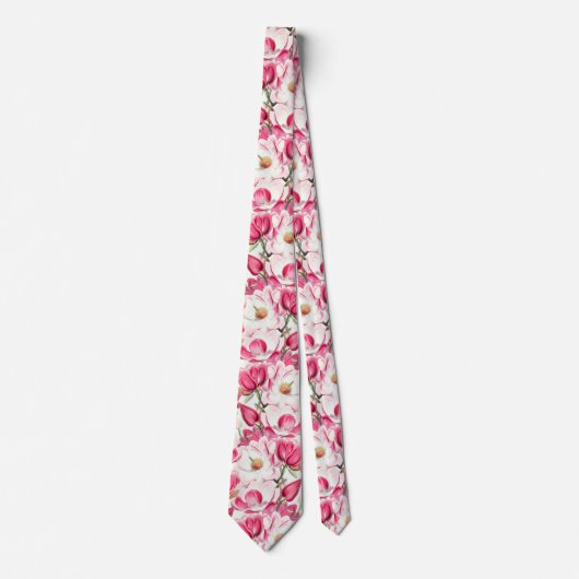 Waterverf roze Magnolia bloemenpatroon Stropdas (Voorkant)