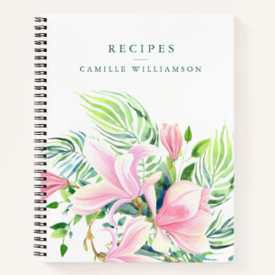 Waterverf Roze Magnolia Flower Custom Name Recipe Notitieboek