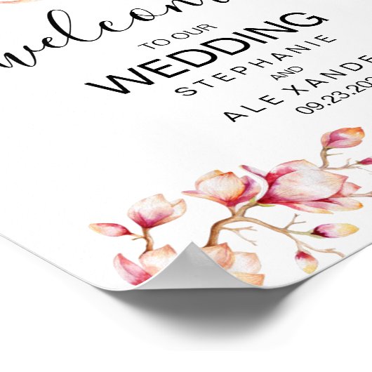 Waterverf Roze Magnolia Flowers Poster (Hoek)