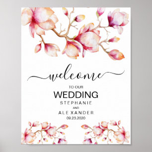 Waterverf Roze Magnolia Flowers Poster