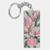 Waterverf Roze Magnolia Modern Art Monogram Sleutelhanger (Voorkant Links)