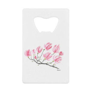 Waterverf Roze Magnolia Natuur Botanische Floral Creditkaart Flessenopener