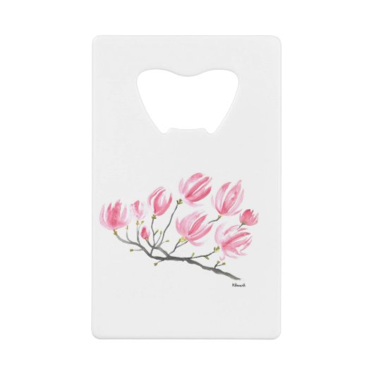 Waterverf Roze Magnolia Natuur Botanische Floral Creditkaart Flessenopener (Voorkant)