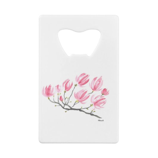 Waterverf Roze Magnolia Natuur Botanische Floral Creditkaart Flessenopener (Achterkant)