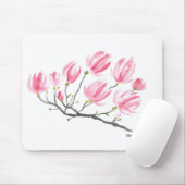 Waterverf Roze Magnolia Natuur Botanische Floral Muismat (Met muis)