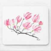 Waterverf Roze Magnolia Natuur Botanische Floral Muismat (Voorkant)