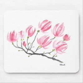 Waterverf Roze Magnolia Natuur Botanische Floral Muismat