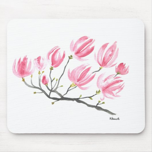 Waterverf Roze Magnolia Natuur Botanische Floral Muismat (Voorkant)