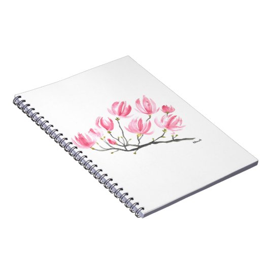 Waterverf Roze Magnolia Natuur Botanische Floral Notitieboek (Rechterzijde)