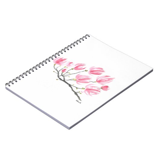Waterverf Roze Magnolia Natuur Botanische Floral Notitieboek (Linkerzijde)