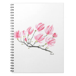 Waterverf Roze Magnolia Natuur Botanische Floral Notitieboek