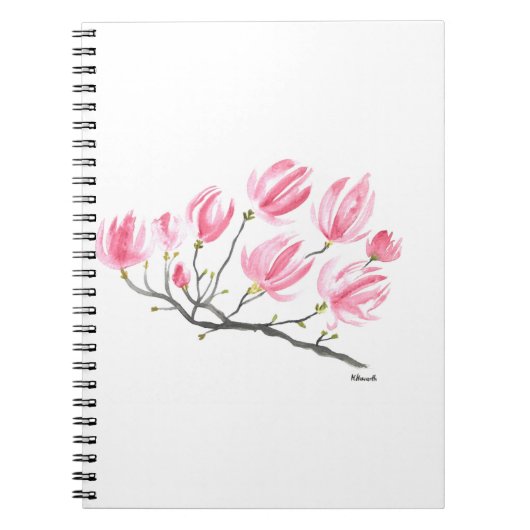 Waterverf Roze Magnolia Natuur Botanische Floral Notitieboek (Voorkant)