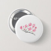 Waterverf Roze Magnolia Natuur Botanische Floral Ronde Button 5,7 Cm (Voorkant /achterkant)