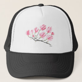 Waterverf Roze Magnolia Natuur Botanische Floral Trucker Pet