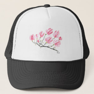 Waterverf Roze Magnolia Natuur Botanische Floral Trucker Pet
