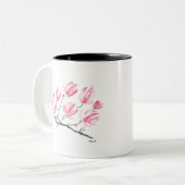 Waterverf Roze Magnolia Natuur Botanische Floral Tweekleurige Koffiemok (Voorkant links)