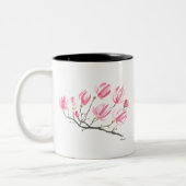 Waterverf Roze Magnolia Natuur Botanische Floral Tweekleurige Koffiemok (Links)
