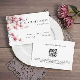 Waterverf Roze Magnolia QR Code Huwelijk RSVP Kaartje