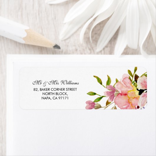 Waterverf roze Magnolia retour adres label (Insitu)