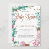 Waterverf Roze Magnolia's Koper Baby Meisje Douche Kaart (Voorkant)