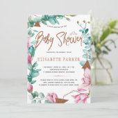 Waterverf Roze Magnolia's Koper Baby Meisje Douche Kaart (Staand voorkant)