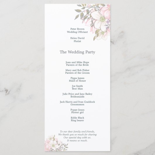 Waterverf Roze Magnolias Vlinder Script Bruiloft Programmakaart (Achterkant)