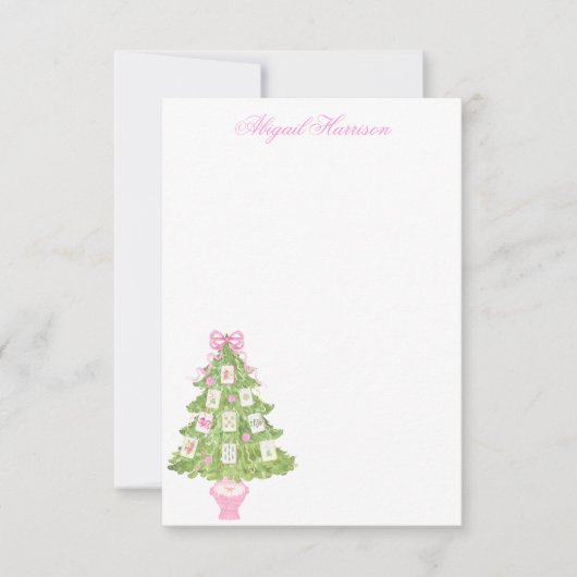 Waterverf Roze Mahjong Kerstboom Custom Notitiekaartje (Voorkant)