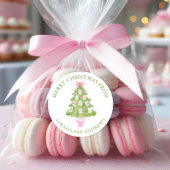 Waterverf Roze Mahjong Kerstboom Gift Ronde Sticker