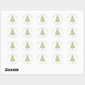 Waterverf Roze Mahjong Kerstboom Gift Ronde Sticker (Vel)