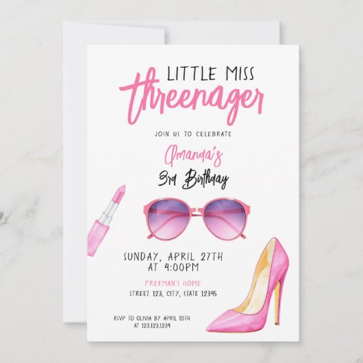 Waterverf roze make-up thema 3e verjaardag kaart (Voorkant)