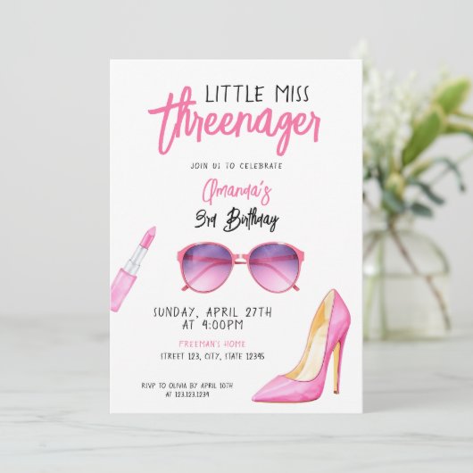 Waterverf roze make-up thema 3e verjaardag kaart (Staand voorkant)