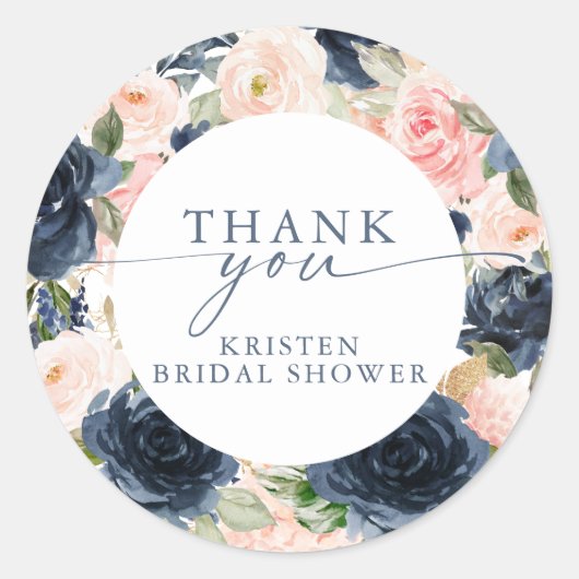 Waterverf Roze Marine Bloemenrand Bruidsdouche Ronde Sticker (Voorkant)