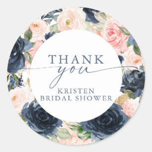 Waterverf Roze Marine Bloemrijke Rand Bruidsdouche Ronde Sticker