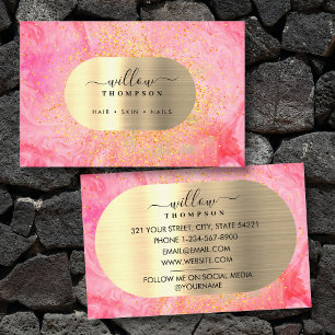 Waterverf & Roze Marmeren Faux Gold Glitter Folie Visitekaartje