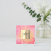 Waterverf Roze Marmeren Faux Goud Glitter QR Code Vierkante Visitekaartje (Staand voorkant)
