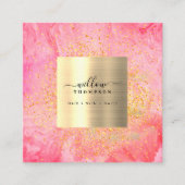 Waterverf Roze Marmeren Faux Goud Glitter QR Code Vierkante Visitekaartje (Voorkant)