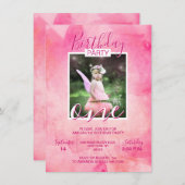 Waterverf roze meisje BIRTHDAY 1 JAAR Kaart (Voorkant / Achterkant)