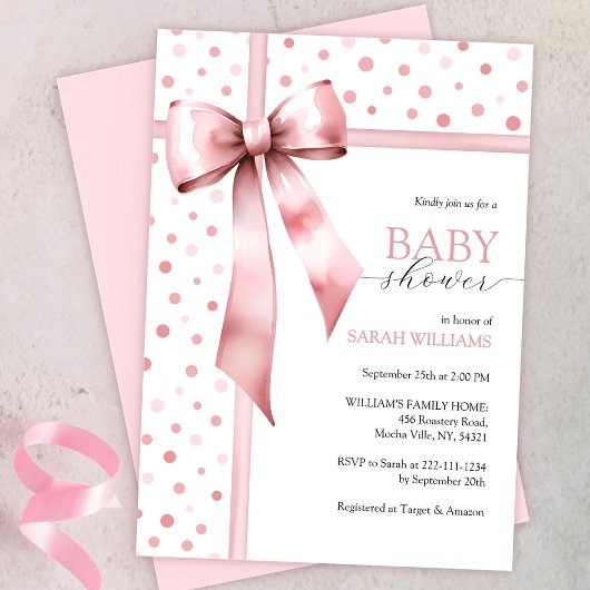 Waterverf Roze Meisje Bow Baby shower Kaart