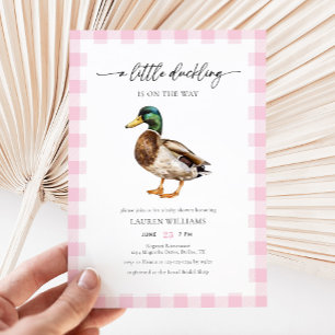 Waterverf Roze Meisje Mallard Duck Baby shower Kaart