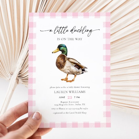 Waterverf Roze Meisje Mallard Duck Baby shower Kaart