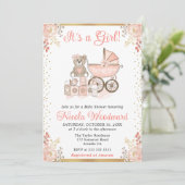 Waterverf Roze Meisje Speelgoed en Pram Baby showe Kaart (Staand voorkant)